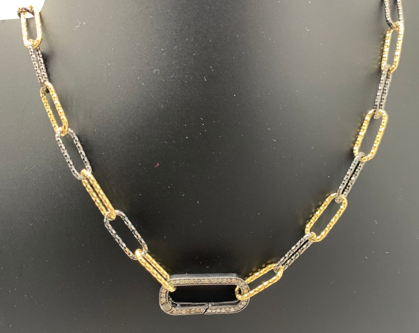 Pave diamond paper clip Two tone chain necklace Etsy