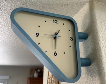 Mineral Blue Double-Sided Station Wall Clock | Retro Mid-Century Decor | 3D Printed
