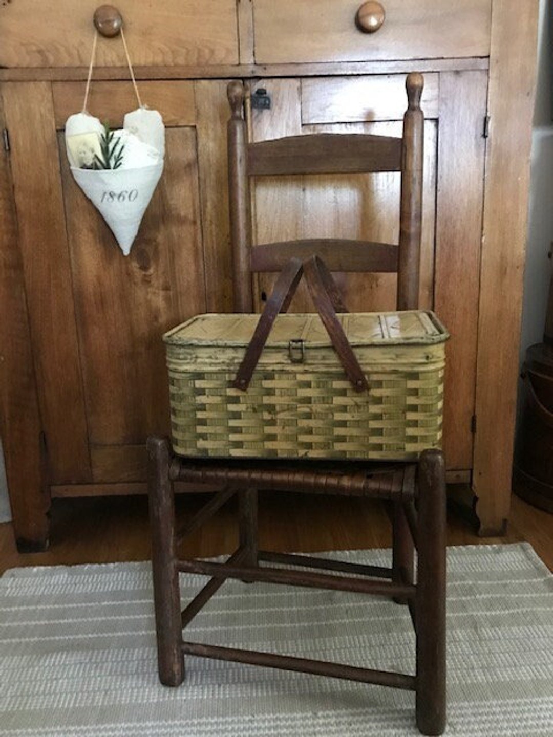 Vintage Tin Picnic Basket. Old Decorative Basket. Original Etsy