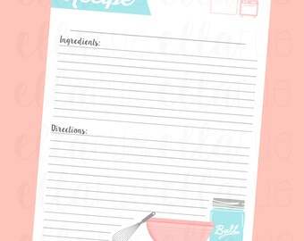 Recipe Card Printable File: Pink and Blue