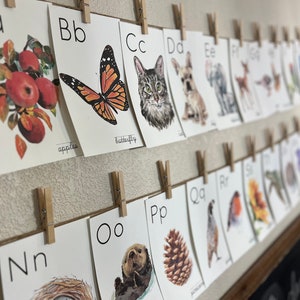 Early Learning Nature themed Printable Alphabet Flashcards Watercolor Art Orton-Gillingham