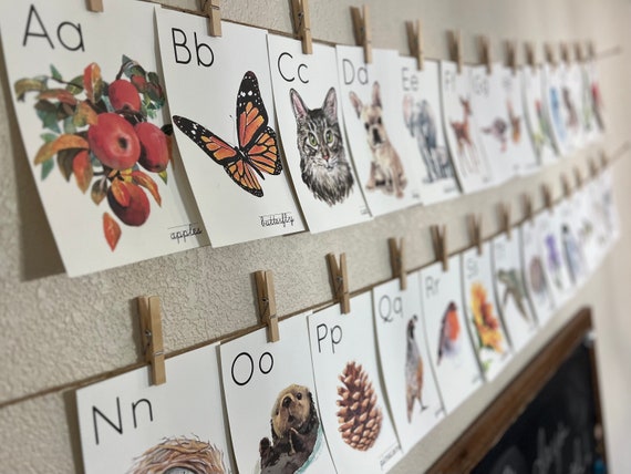 Early Learning Nature themed Printable Alphabet Flashcards Watercolor Art Orton-Gillingham