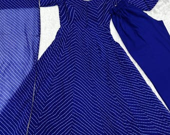 Conjunto Anarkali de Georgette con estampado de zorro Laheriya azul real, totalmente cosido