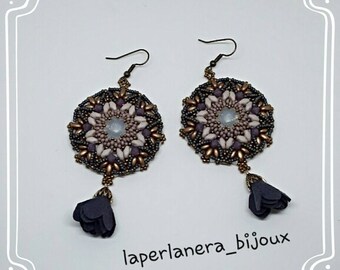 Paris Earrings Tutorial, earrings pattern, superduo tutorial, beading tutorial, superduo earrings pattern, beaded earrings pattern