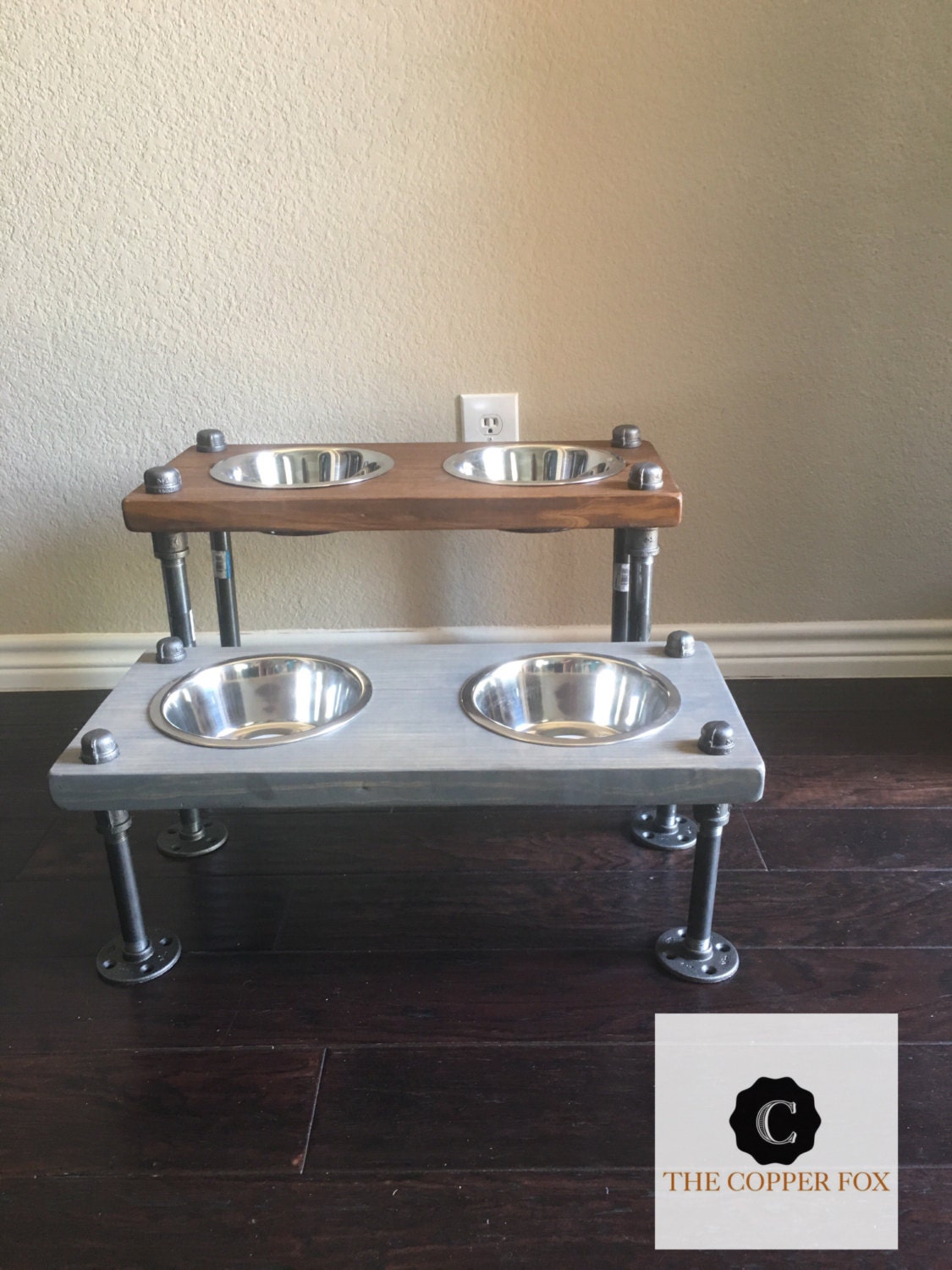 Rustic modern dog bowl holders Etsy