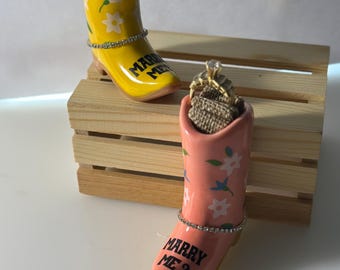 Cowgirl Boot Ring Box: Western Proposal, Rhinestone Detail