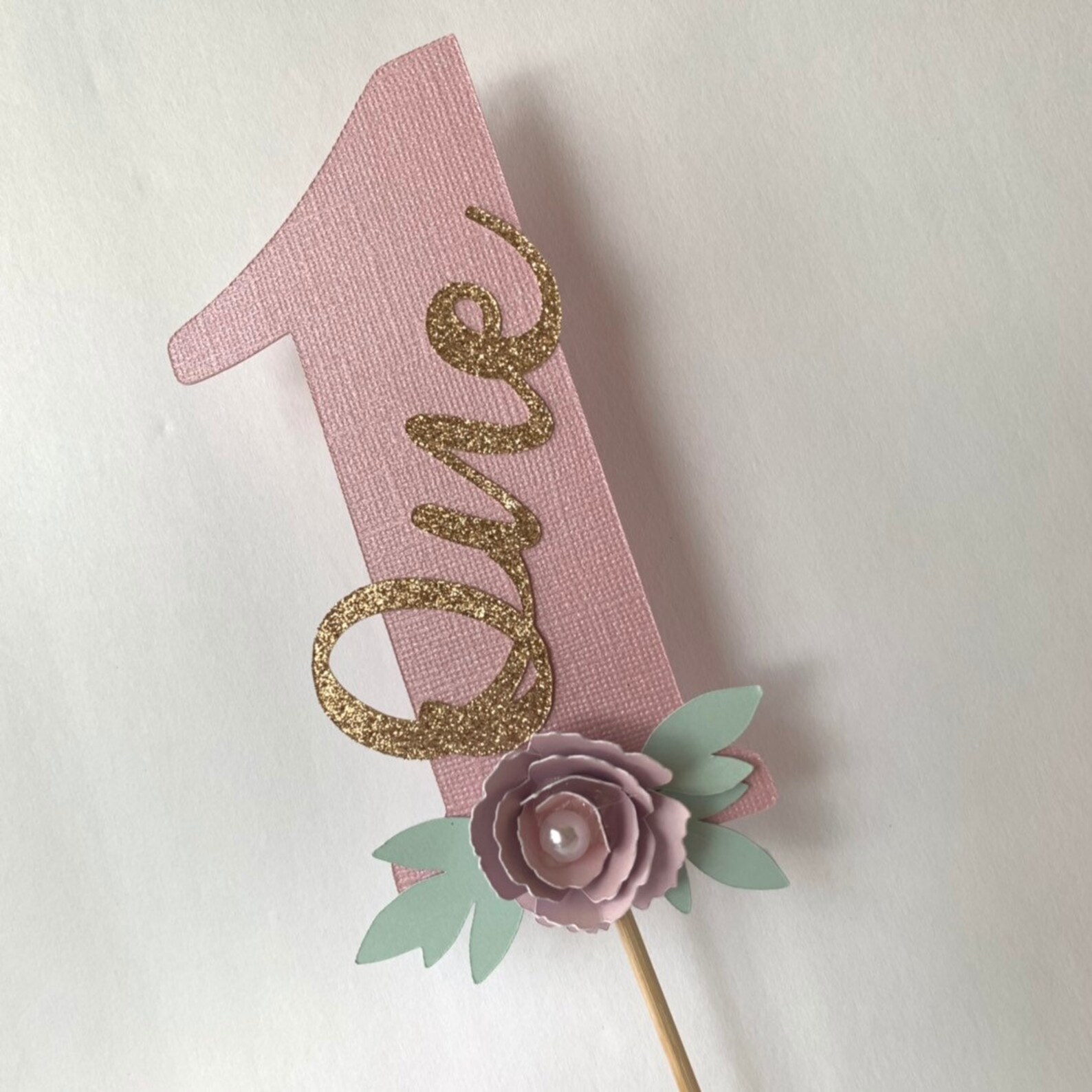 Floral One Cake Topper Number One Cake Topper Pink Gold One | Etsy