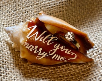 Personalized proposal conch shell ring holder, proposal seashell, Engagement seashell, personalized seashell, Beach proposal shell
