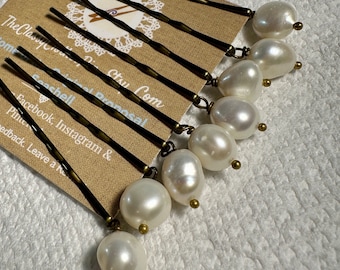 Set of 8 Genuine Peacock Freshwater Pearl Nugget Pearls  bronze Bobby pins, white or black nugget freshwater pearl dangling Bobby pins