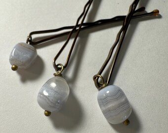 Agate & Freshwater Pearl Bobby Pins: Elegant Dangle Hairpins (Set of 8)