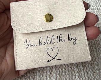 Proposal Ring Pouch, 'You Hold The Key', Vintage Brass Key, Valentine's Day Engagement