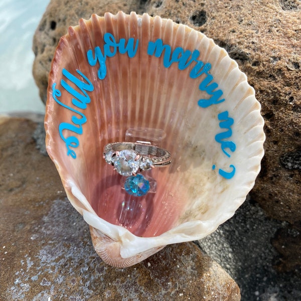 Beach Proposal seashell//personalized Seashell Proposal Ring holder//Beach Proposal seashell ring box//personalized proposal shell