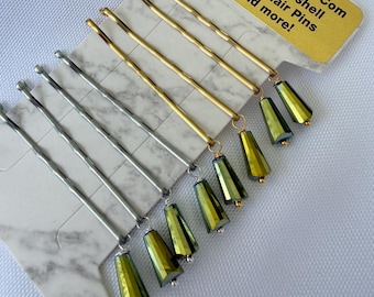Austrian Crystal Cone Bobby Pins, Gold Silver Bridal Hair Accessories (Set of 8)