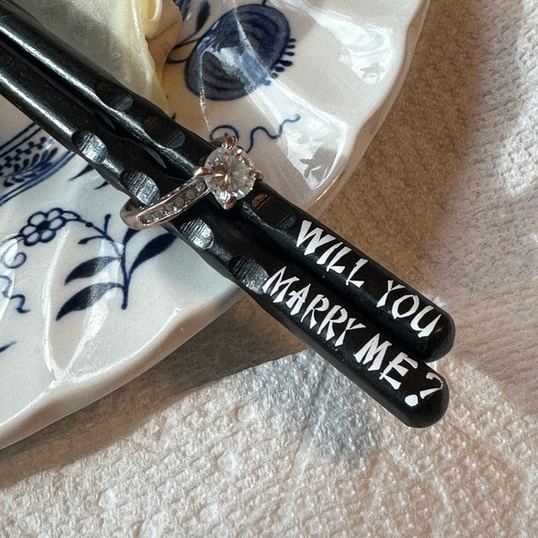 Will you marry me chopsticks, proposal ring box  proposal personalized sushi, unique proposal, wooden chopsticks, restaurant, proposal idea,