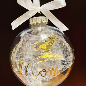 Memorial butterfly clear shatterproof ball Christmas tree ornament, personalized memorial tree ornament, in memory ornament, memorial gift,