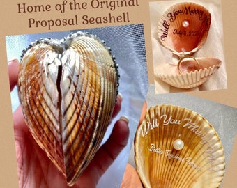 Personalized Colossal Seashell RingBox,SeaShell Engagement ring box,Beach wedding ringbox,Custom seashell Ringbox,Will you marry me Seashell