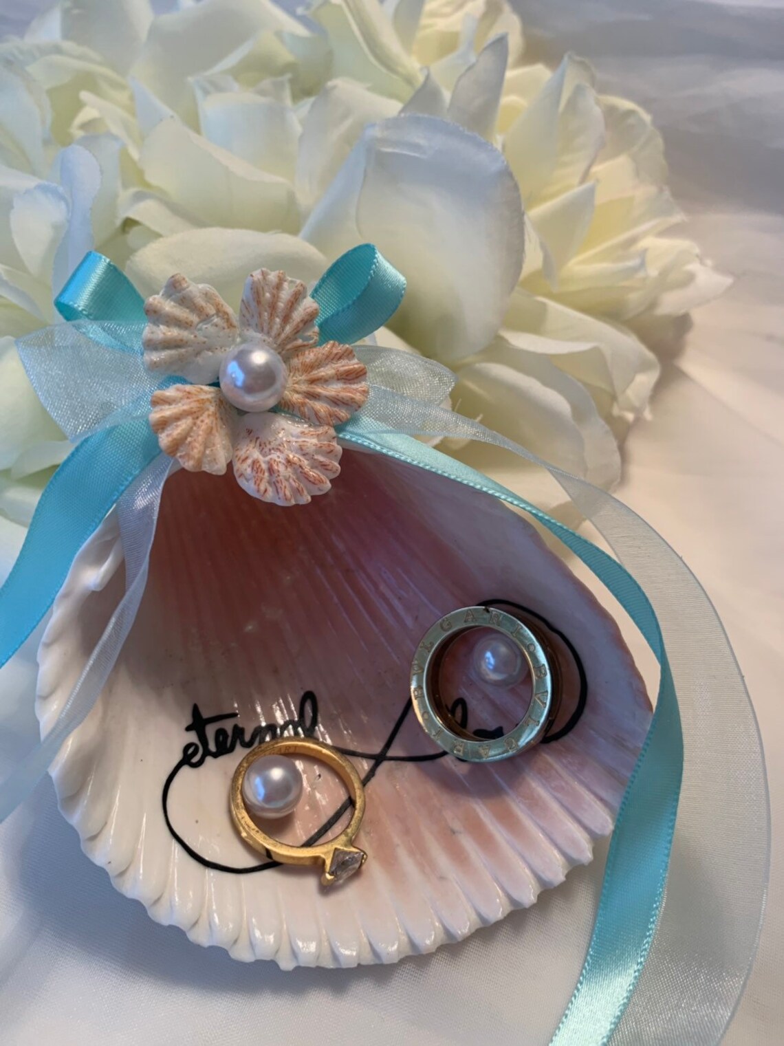 Seashell Wedding Ring Holder Beach Ring Pillowseashell Etsy