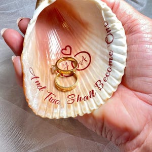 Shell ring pillow,seashell Wedding Ring Holder,Ring bearer dish, beach wedding,And Two Shall Become One, Ring dish, Nautical ring holder