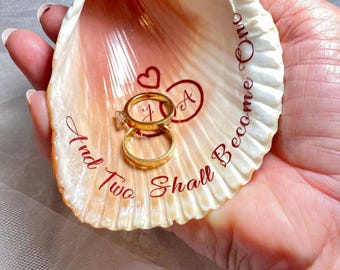 Muschel Ringkissen, Muschel Hochzeit Ringkissen, Ringträger Schale, Strandhochzeit, und zwei werden eins, Ringschale, nautisches Ringkissen