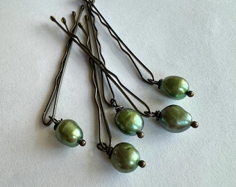Set of 8 Genuine burgundy Freshwater Pearl Nugget   Bobby pins,purple pearls,copper nugget hairpins, Blue dangling  hair pins, army green