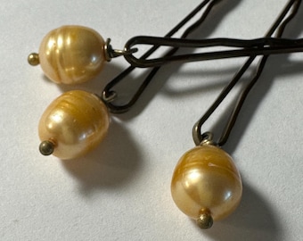 Freshwater Pearl Bobby Pins: Champagne, Turquoise, Agate - Set of 8