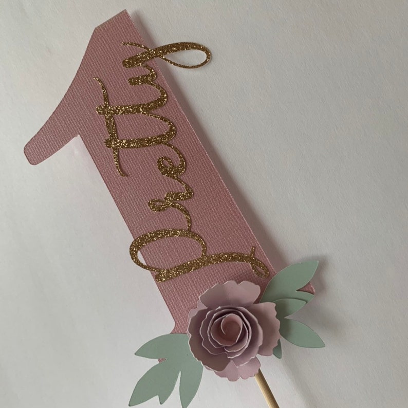 Floral One Cake Topper Number One Cake Topper Pink Gold One - Etsy