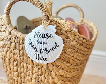 Please Remove Shoes Sign, Coastal Remove Shoes, Burlap Seashell Sign, No Shoes, Wall hanging, Door Sign, Home Shoeless, No Shoes Wall hang