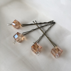 8 Blush Crystal Bridal Bobby pins, BlushCube faceted Bobby pins,Crystal Bridal hair pin Bridal Party Hair accessory,Bridal gift