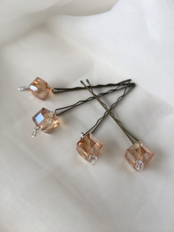8 Blush Crystal Bridal Bobby Pins, Blushcube Faceted Bobby  display picture 1