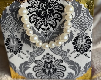 Handmade Cigar Box Purse, Black White Paisley Fabric, Pearl Handle
