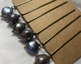 Set of 8 Genuine Peacock Freshwater Pearl Nugget Pearls  bronze Bobby pins, white or black nugget freshwater pearl dangling Bobby pins