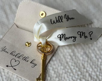 Proposal Ring Pouch, Vintage Key, 'Will You Marry Me' Ribbon