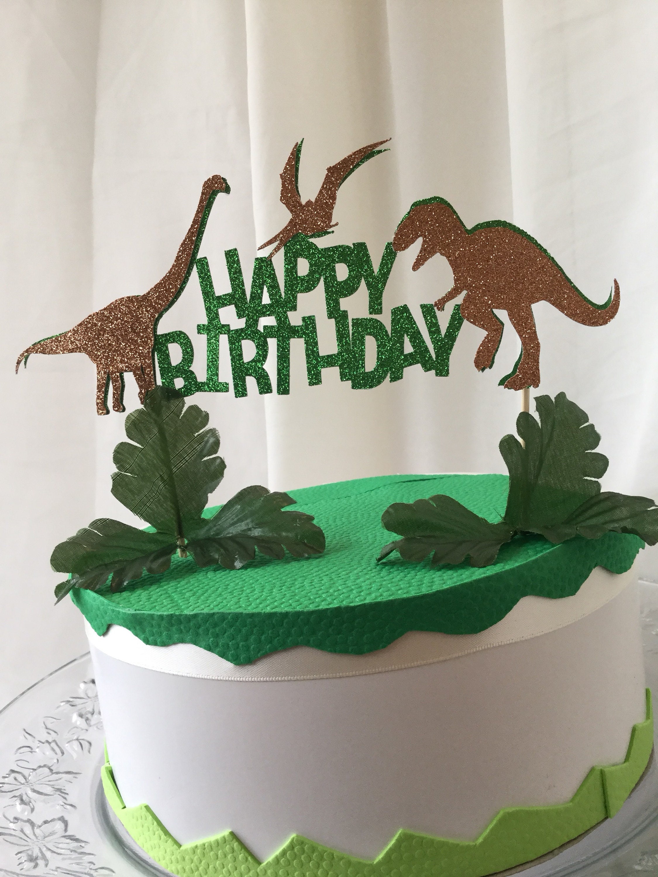 Dinosaur green gold Birthday Cake topper T Rex birthday cake - Etsy España