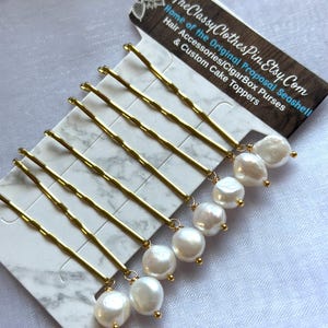 Set of 8 Genuine Peacock Freshwater Pearl Nugget Pearls  bronze Bobby pins, white or black nugget freshwater pearl dangling Bobby pins