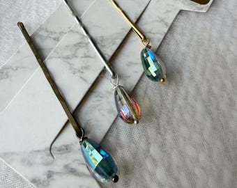 Austrian Crystal Cone Bobby Pins, Gold Silver Bridal Hair Accessories (Set of 8)