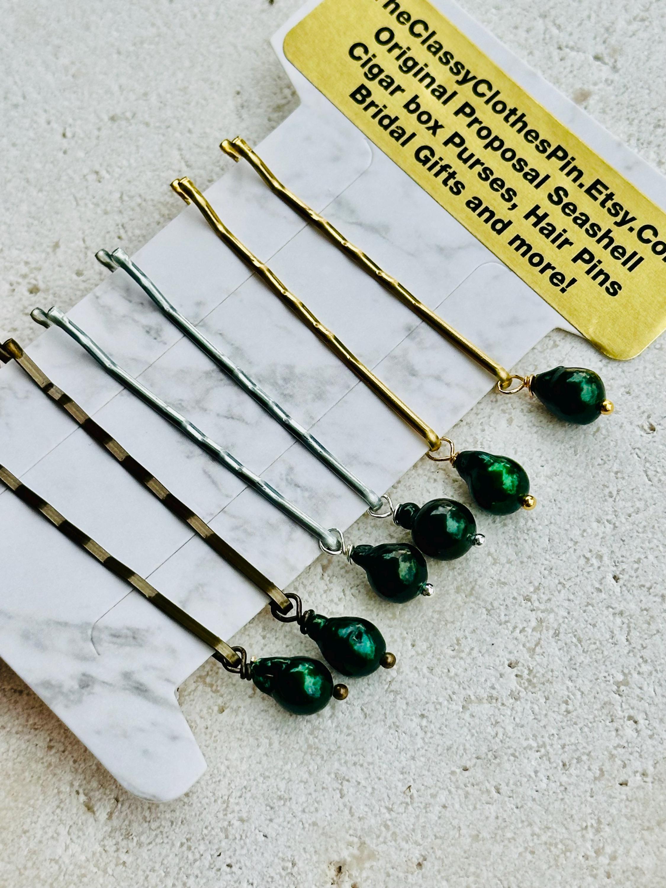 Set of 8 Genuine Freshwater Pearl Nugget Bobby Pins, Bronze Copper Hairpins
