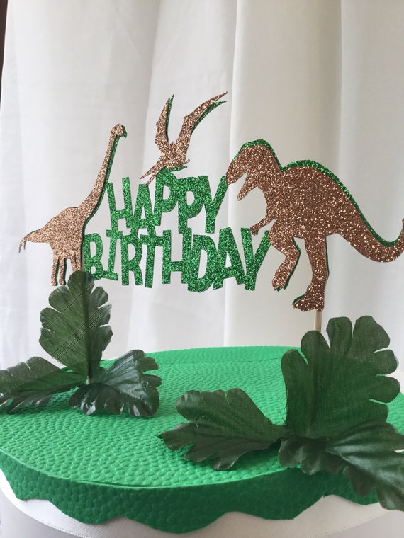 Topper per torta di compleanno in oro verde dinosauro, topper per torta di  compleanno T Rex, decorazione per torta di dinosauro verde, festa di  dinosauri, decorazione per torta T Rex personalizzata 