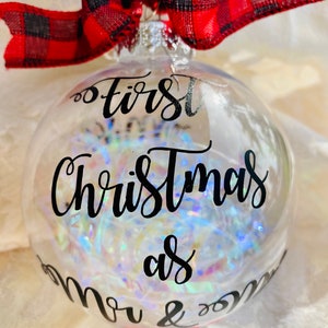 First Christmas as mr and mrs clear ball ornament, Mr mrs first Christmas tree decor, wedding gift, personalized  tree ornament,couple gift