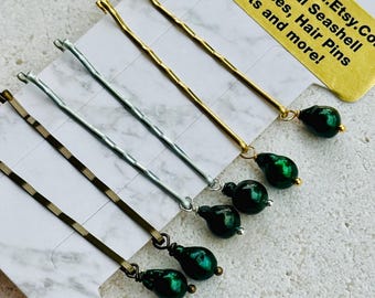 Freshwater Pearl Bobby Pins: Burgundy, Green, Copper & Blue Hair Accessories - Set of 8