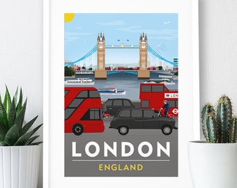 Tower Bridge – London Poster / A4 or A3 Print / England / Travel Poster / Vintage Print