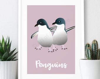 Penguins Poster / A3 Print  / Animal Print / Australian Bird