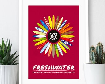 Surfboards – Freshwater Poster / A3 Print / Australia / Travel Poster / Surf Print / Surf Poster