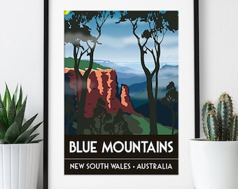 Blue Mountains, Australia Vintage Travel Poster: Art Print (A4 or A3)