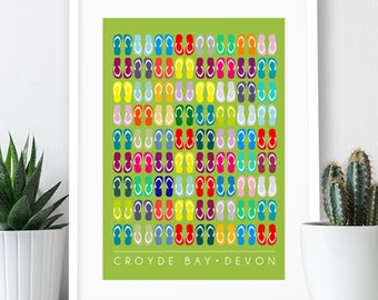 Flip Flops – Croyde Bay Poster / A3 Print / Devon / Travel Poster / Surf Print / Surf Poster