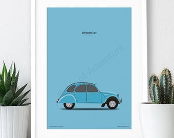 Citroen 2CV Blue Poster / A3 Print  / Car Poster / Car Print / Classic Car