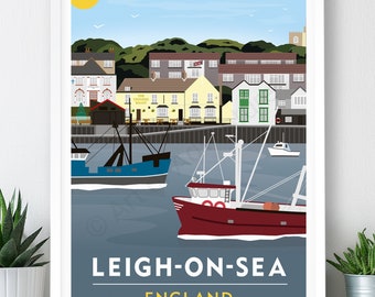 Old Leigh – Large Poster / A2, A1, A0 Print / England / Leigh-on-Sea / Travel Poster / Vintage Print