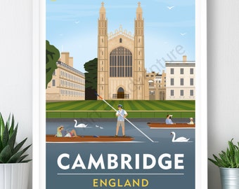 Cambridge – Large Poster / A2, A1, A0 Print / England / Cambridgeshire / Travel Poster / Vintage Print