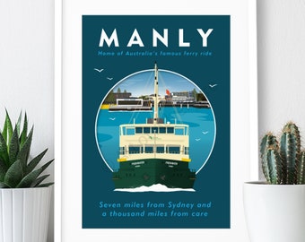 Manly Ferry, Australia Travel Poster: Art Print (A4 or A3)