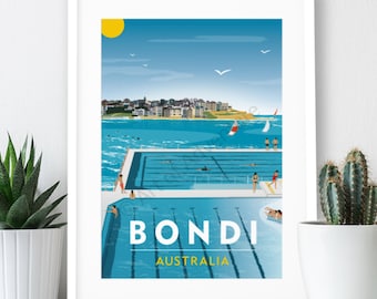 Bondi Icebergs – Australia Poster / A4 or A3 Print / Travel Poster / Vintage Print