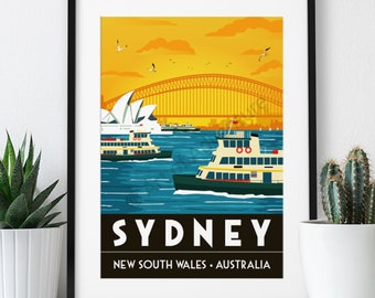 Sydney, Australia Vintage Travel Poster, Art Deco Style: Art Print (A4 or A3)